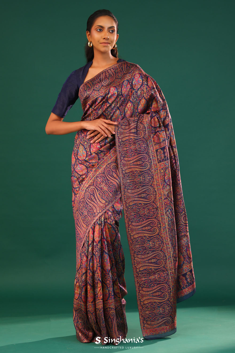 Kani Kashmiri Silk Saree - Deep Blue