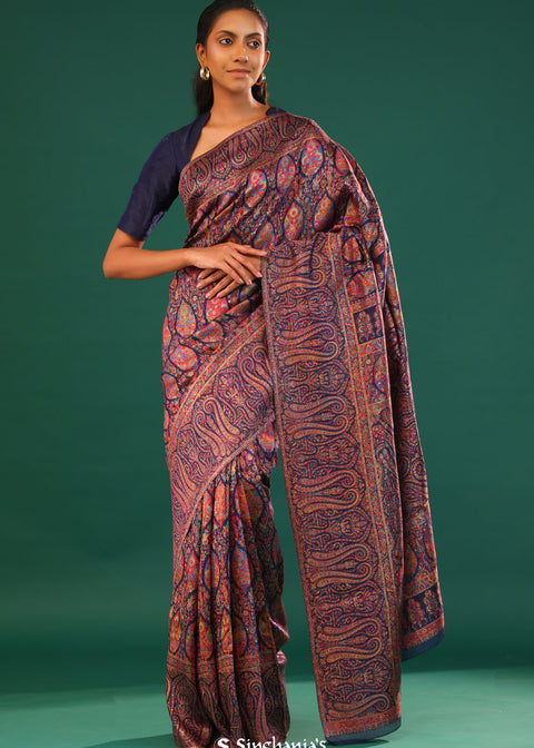 <img> Kani Kashmiri Silk Saree - Deep Blue