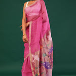 Blush Pink Bailu Organza Saree With Zari Border