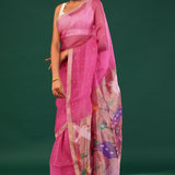 Blush Pink Bailu Organza Saree With Zari Border
