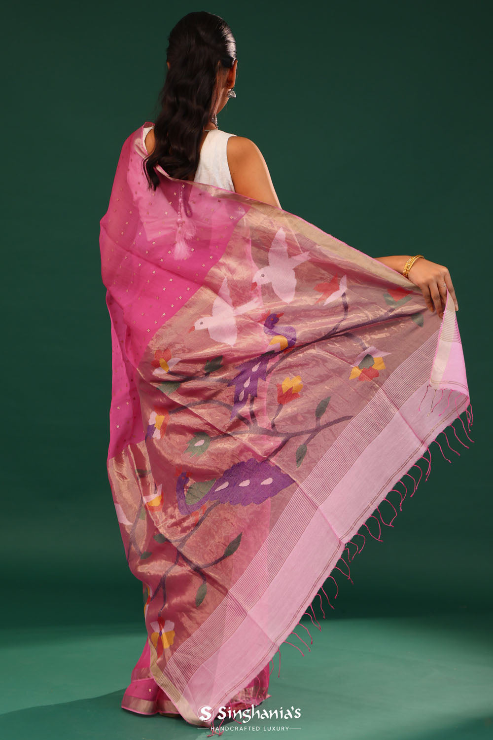 Blush Pink Bailu Organza Saree With Zari Border