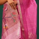 Blush Pink Bailu Organza Saree With Zari Border