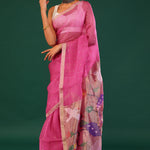 Blush Pink Bailu Organza Saree With Zari Border