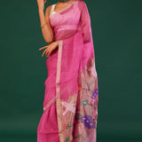 Blush Pink Bailu Organza Saree With Zari Border