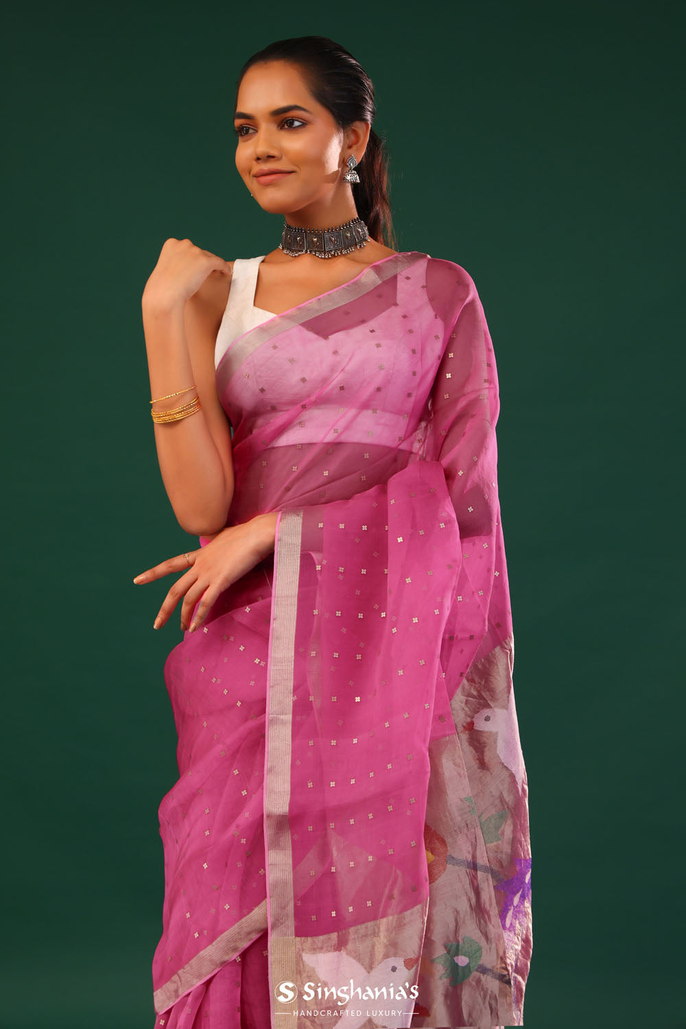 Blush Pink Bailu Organza Saree With Zari Border