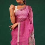 Blush Pink Bailu Organza Saree With Zari Border