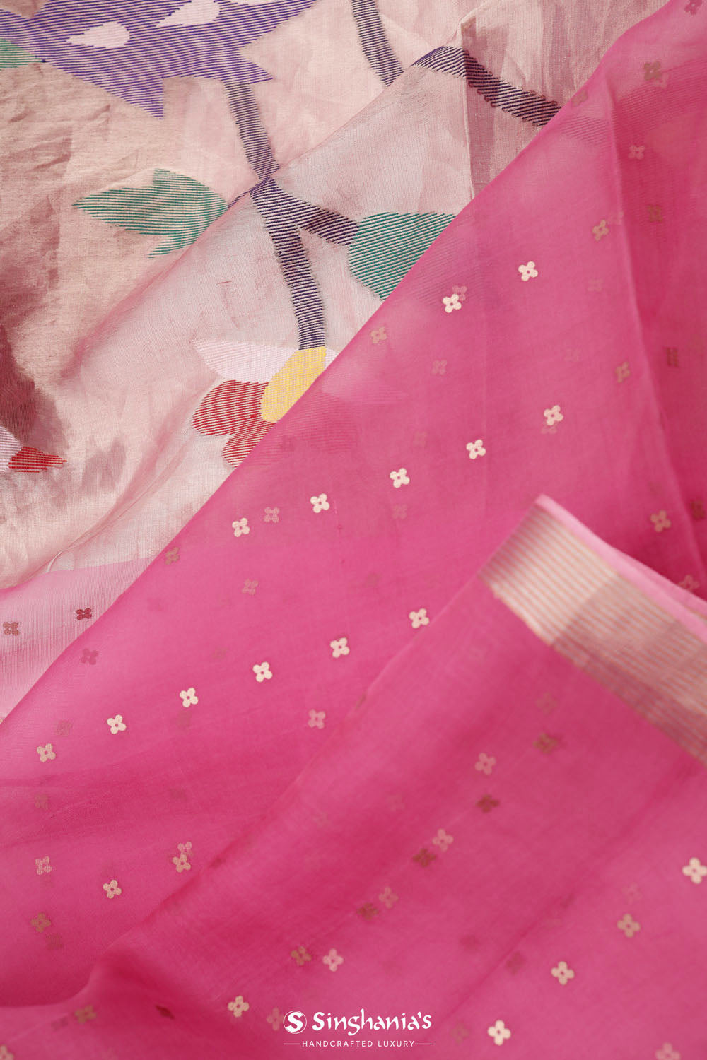Blush Pink Bailu Organza Saree With Zari Border