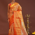Orange Kanjivaram Saree With Gold Zari Border