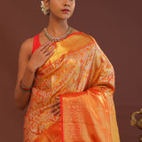 Orange Kanjivaram Saree With Gold Zari Border