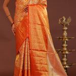Orange Kanjivaram Saree With Gold Zari Border