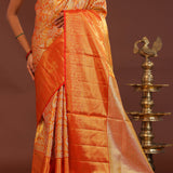 Orange Kanjivaram Saree With Gold Zari Border