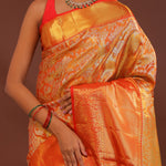 Orange Kanjivaram Saree With Gold Zari Border