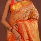 Orange Kanjivaram Saree With Gold Zari Border