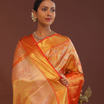 Orange Kanjivaram Saree With Gold Zari Border
