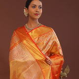 Orange Kanjivaram Saree With Gold Zari Border