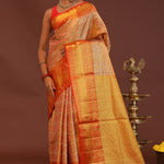 Orange Kanjivaram Saree With Abstract Design