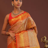 Orange Kanjivaram Saree With Abstract Design