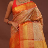 Orange Kanjivaram Saree With Abstract Design