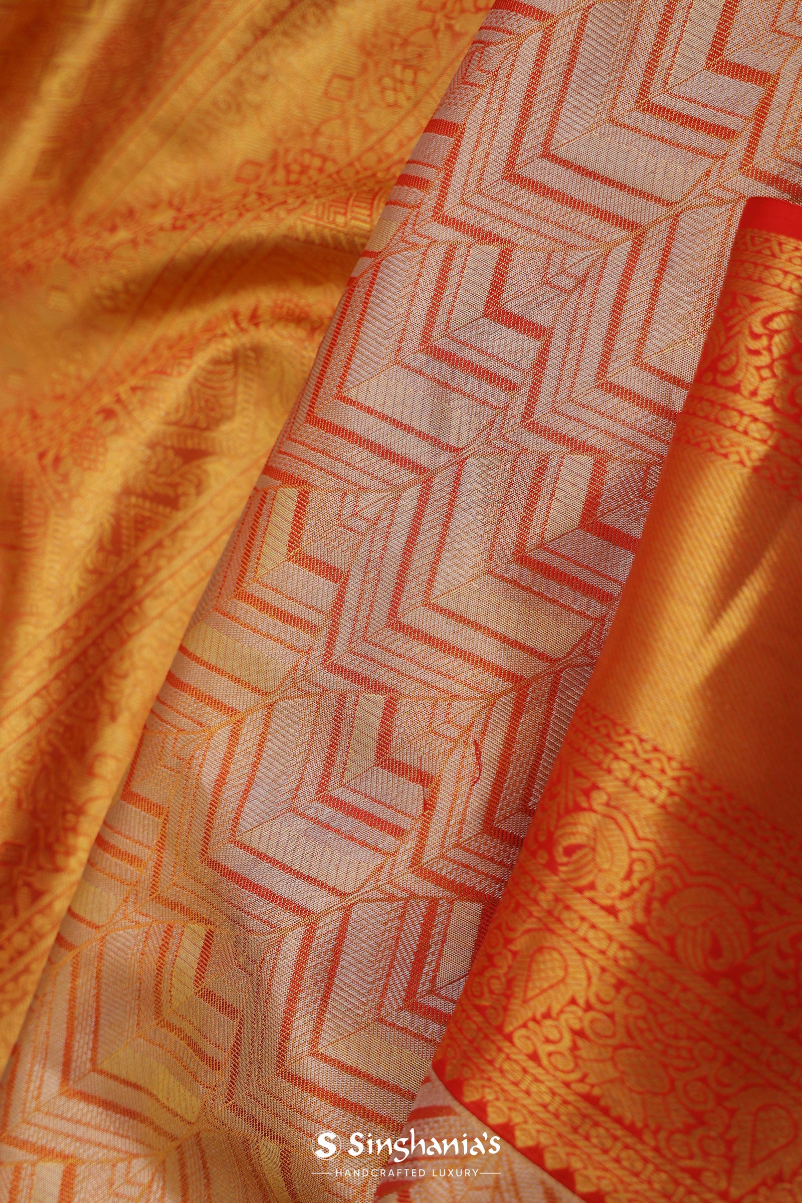 Orange Kanjivaram Saree With Abstract Design