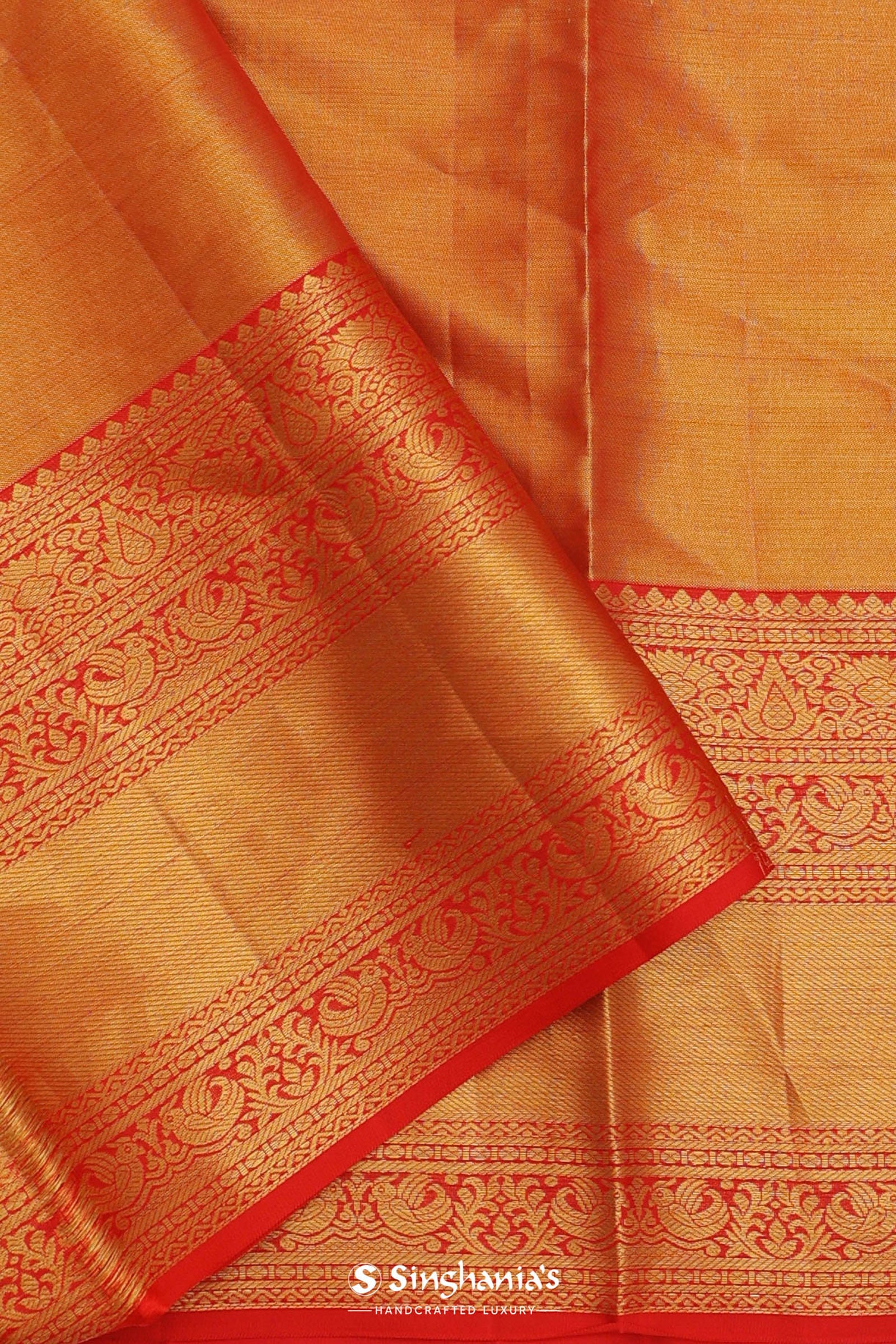Orange Kanjivaram Saree With Abstract Design