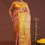 Orange Kanjivaram Saree With Contrast Yellow Border