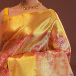 Orange Kanjivaram Saree With Contrast Yellow Border