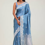 Picton Blue Bird Banarasi Satin Saree