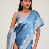 Picton Blue Bird Banarasi Satin Saree