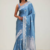 Picton Blue Bird Banarasi Satin Saree