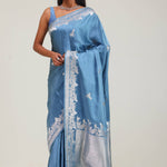 Picton Blue Bird Banarasi Satin Saree