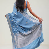 Picton Blue Bird Banarasi Satin Saree