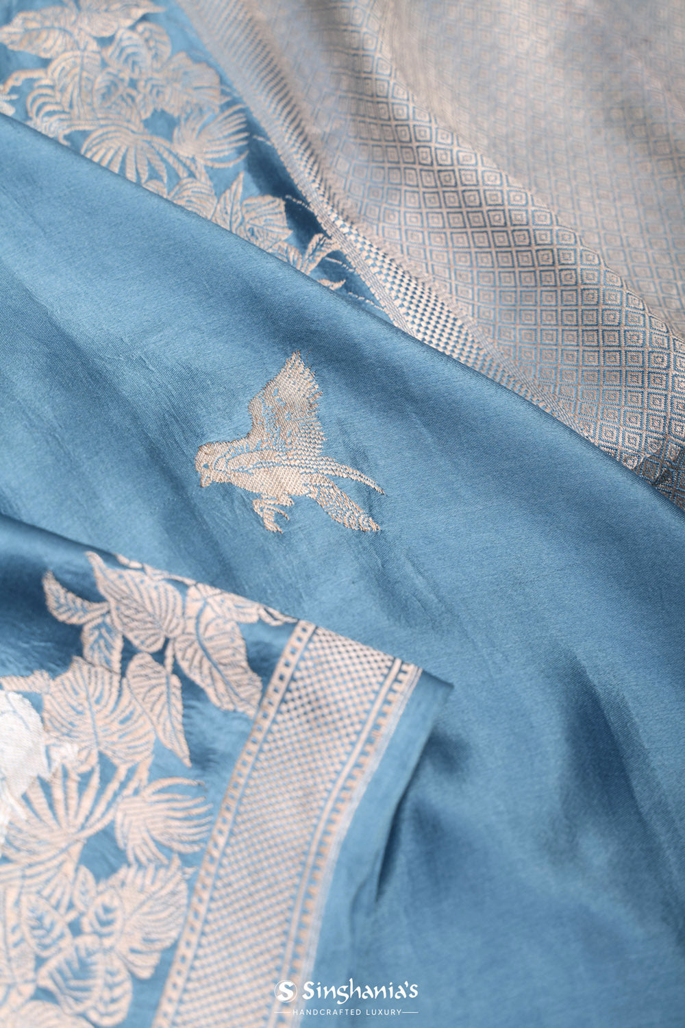Picton Blue Bird Banarasi Satin Saree