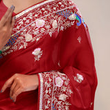 Angels Red Silk Handcrafted Saree
