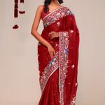 Angels Red Silk Handcrafted Saree
