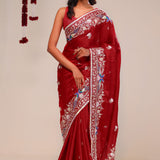 Angels Red Silk Handcrafted Saree