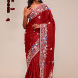 Angels Red Silk Handcrafted Saree