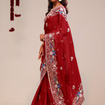 Angels Red Silk Handcrafted Saree
