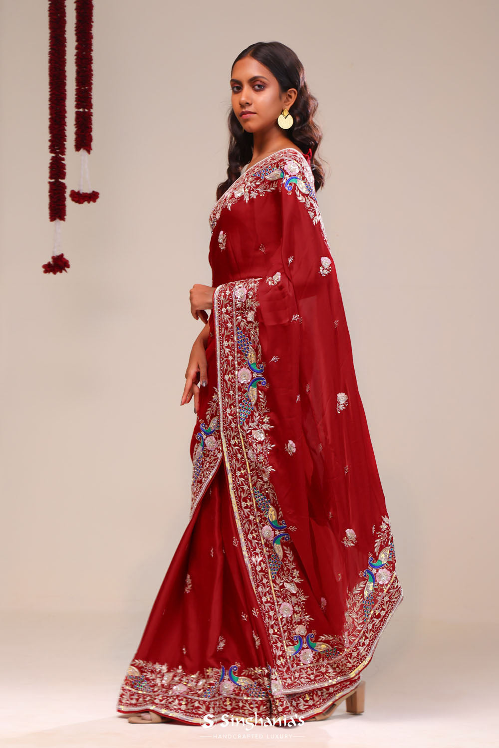 Angels Red Silk Handcrafted Saree