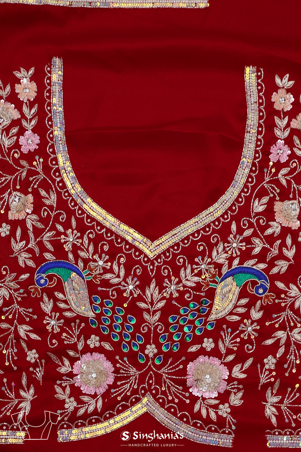 Angels Red Silk Handcrafted Saree