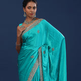 Teal Blue Satin Silk Saree With Cutdana Work