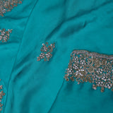 Teal Blue Satin Silk Saree With Cutdana Work