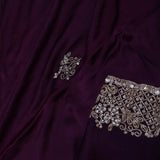 Dark Plum Purple Satin Silk Saree With Cutdana Work