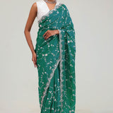Teal Blue Silk Crafted Saree