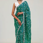 Teal Blue Silk Crafted Saree