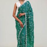 Teal Blue Silk Crafted Saree