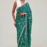 Teal Blue Silk Crafted Saree