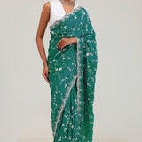 Teal Blue Silk Crafted Saree