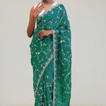 Teal Blue Silk Crafted Saree