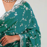 Teal Blue Silk Crafted Saree