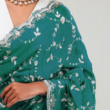 Teal Blue Silk Crafted Saree